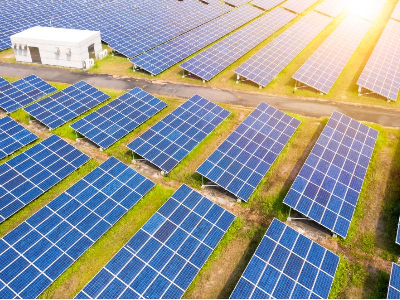 Solar Farm with panels in a field