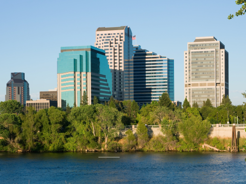 Sacramento CA skyline from the American River